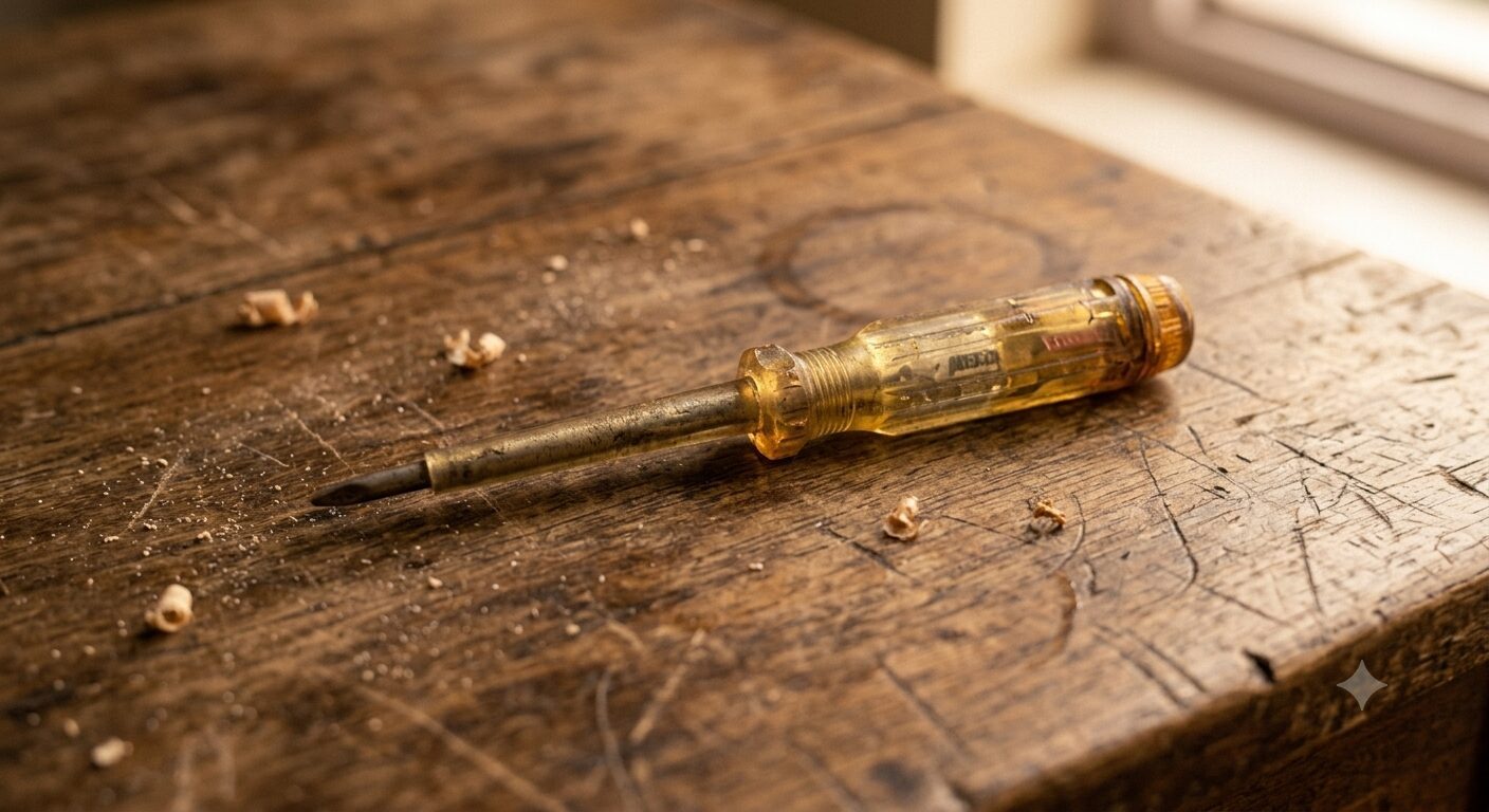 An electric tester lying on workbench
